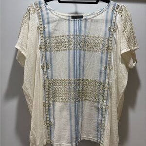 J. Crew Cream and Blue Striped Blouse